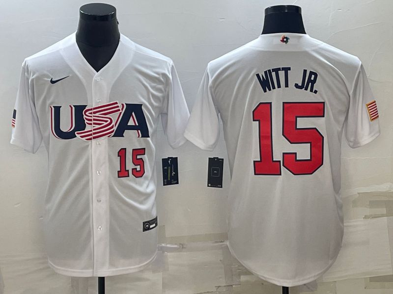 Men 2023 World Cub USA 15 Witt jr White Nike MLB Jersey4